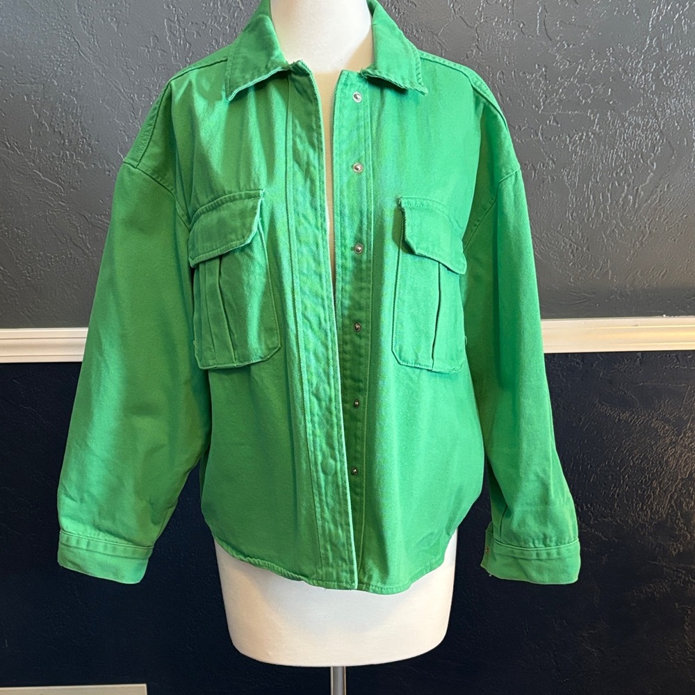 Vibrant oversized Green Button-Up Denim Jacket